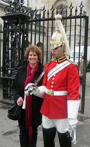Carol with one of the Queen's Guards