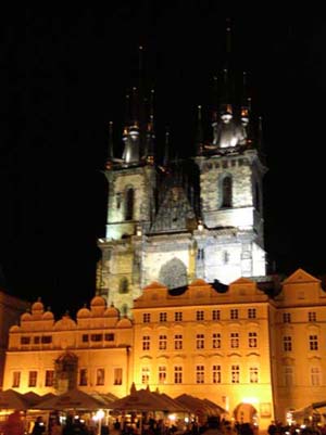 Church of Our Lady Before Tyn all gussied up for the evening