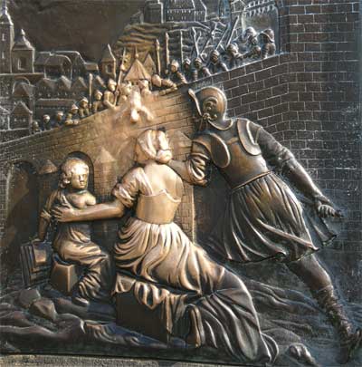 The plaque of St. John Neponuk - he is being thrown off the bridge