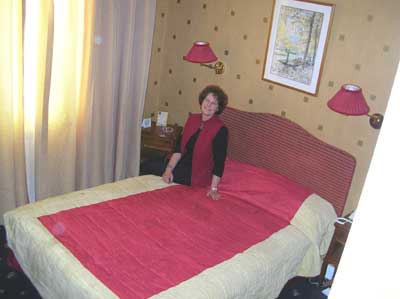 Carol in our room at the Crystal Hotel