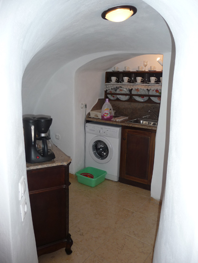 Our laundry room and kitchen area at our cave house at Lithes Traditional Homes on Santorini