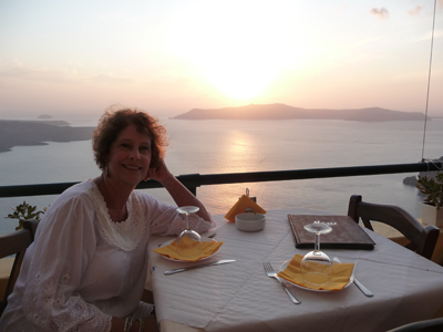 Carol at Remvi on Santorini