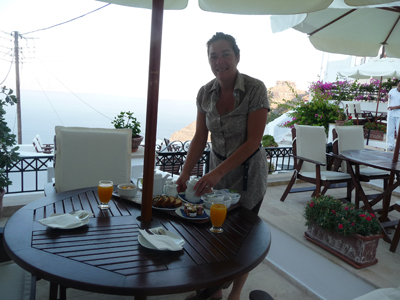 Maria setting up our breakfast