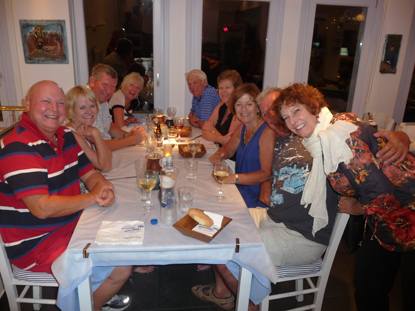Carol with our Aussie friends at Mama Thira on Santorini