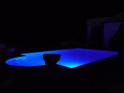 Pool at night on Santorini