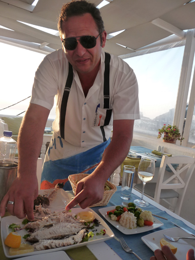 One of the brothers at Restaurant Pirouni on Santorini