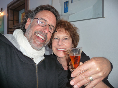 David and Carol at Restaurant Pirouni on Santorini