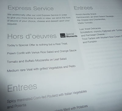 Lufthansa Menu