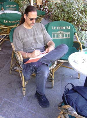 David makes notes at the Avignon festival