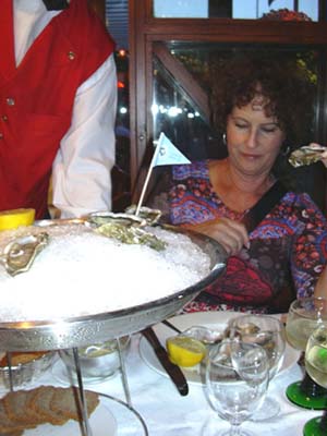 Carol enjoying the oysters at Chez Jenny