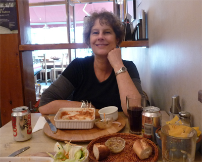 Carol enjoying a quite bite at Bencho's