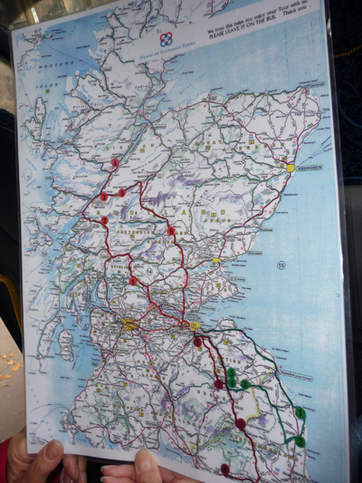 Our handy map of our route on our Scottish castle tour
