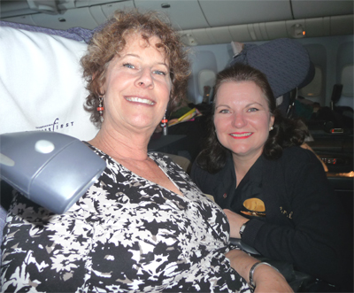Carol with Sheryl, our fabulous flight attendant