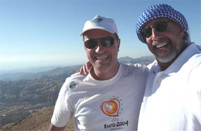 Manos (from Greece) and David high above ancient Petra in Jordan