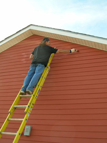 David doing his best to get some of the paint on the house in addition to himself