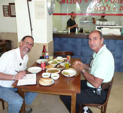 David and Shlomo enjoying lunch in Jaffa
