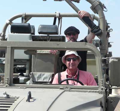 Shlomo and David in an Israeli armored vehicle