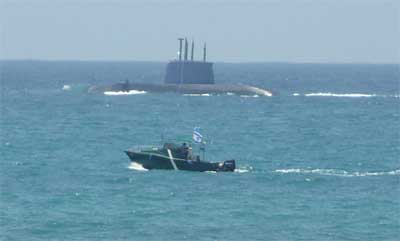 Israeli sub and support boat