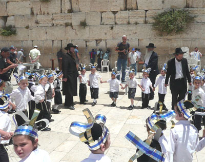 Rabbis and children at the Western Wall