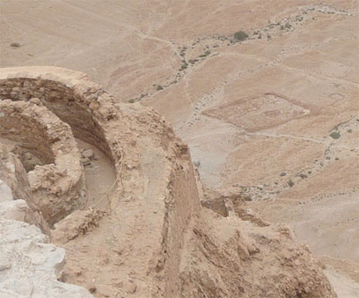 Looking down from the top of Masada - notice the outline of the Roman encampment