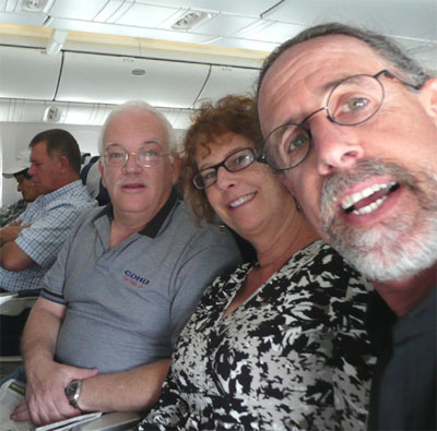 Yoav, Carol and David on our El Al flight from Tel Aviv to Paris