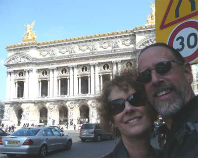 Carol and David in front of Le Palais Garnier, the Opera Nationale de Paris