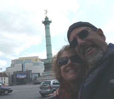 Carol and David with the Bastille memorial and the new opera house in the background