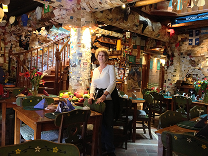 Carol at El Indio Feliz Restaurant in Aguas Calentes, Peru