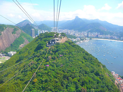 View from the cable car as we head up Sugarloaf Mountain