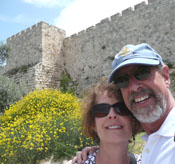 Carol and David and the ancient wall surrounding Old Jerusalem