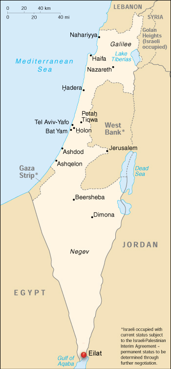 Eilat on a map of Israel